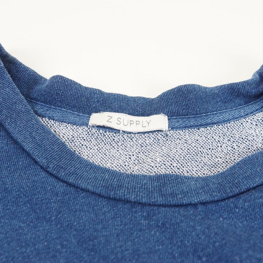 Z Supply Circuit Knit Denim Blue Indigo Rolled Hem Loose Sweatshirt Womens Sz S - Picture 5 of 6